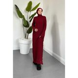 Palmiye Fileli Triko Elbise Bordo - Standart