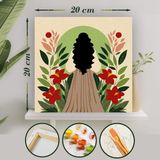 Palmiye Hobi Sanat Çiçekler Arasında 20x20 cm Sayılarla Boyama Tuval Seti Fırça ve Boya Dahil