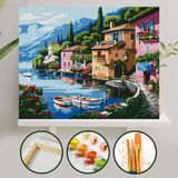 Palmiye Hobi Sanat Sayılarla Boyama 40X50 cm Tuval Seti Fırça Boya Dahil Çıtaya Gerili Deniz Evler