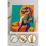 Palmiye Hobi Sanat Sayılarla Boyama 40x50 Cm Tuval Seti Fırça Boya Dahil Çıtaya Gerili - Dinozor