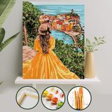 Palmiye Hobi Sanat Sayılarla Boyama 40x50 cm Tuval Seti Fırça Boya Dahil Çıtaya Gerili - Sarı Elbiseli Kız