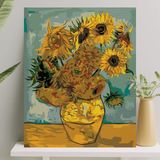 Palmiye Hobi Sanat Sayılarla Boyama Tuval Seti Fırça Boya Dahil (Çıtalı) 40X50 cm - Ayçiçekleri - Adaçayı Yeşili