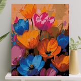 Palmiye Hobi Sanat Sayılarla Boyama Tuval Seti Fırça Boya Dahil (Çıtalı) 40X50 cm - Renkli Çiçekler