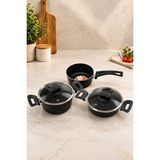 Palmiyra 5 Parça Cam Kapaklı Mini Tencere Tava Seti-16 cm Derin+18 cm Basık+16 cm Sos Tavası - Şeffaf - 16 cm derin, 18 cm basık