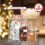 Palpak Kalp Desenli Metal Kapaklı Kavanoz Görünümlü Saklama Poşeti-3 Adet(1 Büyük, 1 Orta, 1 Küçük )