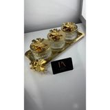 Palpe 3’lü Gold Şık Standlı Cam Kavanoz Seti Çay Kahve Şeker Sunumluk Söz Nişan Kız İsteme Çikolatalık Çerezlik Drajelik