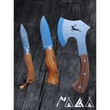 Palta Outdoor Geyikli Balta Bushcraft Bıçak Seti Ketezli Çakı ve Hakiki Deri Kılıf Hediyeli 3'lü Set - Yeşil