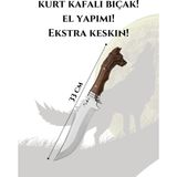 Palta Outdoor Kurt Başlı Şef Bıçağı Paslanmaz Çelik 33CM Ceviz Ağacı Kılıf li - Kahverengi