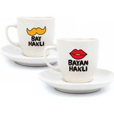 Palto Tasarım Bay Haklı & Bayan Haklı 2 Kişilik 4 Parça Krem Türk Kahvesi Fincan Seti - Hediyelik Kahve Fincanı Seti - 1 Adet