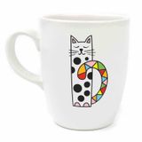 Palto Tasarım Etnik Kedi Krem Oval Kupa - Hediye Seramik Kupa