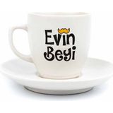 Palto Tasarım Evin Beyi Krem Türk Kahvesi Fincanı - Hediye Seramik Türk Kahvesi Fincanı - 1 Adet