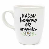 Palto Tasarım Kadın İnsandır Biz İnsanoğlu Krem Oval Kupa - Hediye Seramik Kupa