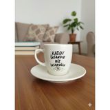 Palto Tasarım Kadın Insandır Biz Insanoğlu Krem Türk Kahvesi Fincanı - Hediye Seramik Türk Kahvesi Fincanı - 1 Adet - 85 ml