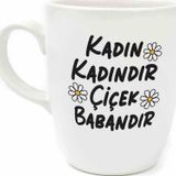 Palto Tasarım Kadın Kadındır Çiçek Babandır Krem Oval Kupa - Hediye Seramik Kupa
