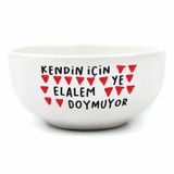 PALTO TASARIM Kendin İçin Ye Elalem Doymuyor Krem Seramik Kase - Hediye Seramik Kase