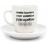 Palto Tasarım Kendini Sulamaya Vakit Ayırırsan Çiçek Açarsın Krem Türk Kahvesi Fincanı - Hediye Seramik Türk Kahvesi Fincanı - 1 Adet