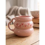 Palto Tasarım Kurdele Tasarımlı El Yapımı Krem Parlak Pembe Bubble Kupa - El Işçiliği Hediyelik Kupa - 1 Adet - 300 ml