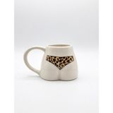 Palto Tasarım Leopar Desen Bikinili El Yapımı Beyaz Parlak Popo Kupa - El Işçiliği Hediyelik Kupa Bardak Mug - 200 ml