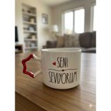 Palto Tasarım Seni Seviyorum Krem Parlak Yıldız Kulp Kupa- Hediye Seramik Kupa - 1 Adet - 200 ml