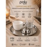 PALU GASTRO Gümüş Tepsili Kahve Sunum Seti - Yuvarlak Gümüş Cappuccino Fincan Seti