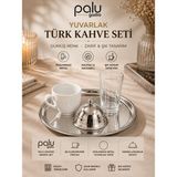 PALU GASTRO Gümüş Tepsili Kahve Sunum Seti - Yuvarlak Gümüş Türk Kahvesi Seti