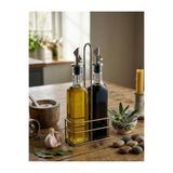 PALU GASTRO Standlı Cam Yağdanlık Sirkelik Seti, Şeffaf ve Metalik Gümüş, Cam ve Metal, 250 ml, Masa Üstü Kullanım için, Kontrollü Döküm Kapaklı, 2'li Set