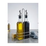 PALU GASTRO Standlı Cam Yağdanlık Sirkelik Seti, Şeffaf/Metalik Gümüş, Cam ve Metal, 250 ml, 2'li Takım, Kontrollü Döküm Kapaklı
