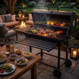 Palu Varil Mangal Tekerlekli Kapaklı Bbq Izgara – Termometreli, Yan Raflı, Geniş Pişirme Alanı 76X40 cm | Bahçe & Balkon Kömürlü Mangal - 76 x 40 cm