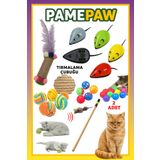 PAMEPAW 7'li Set : Çek Bırak Fare , Sarma Top , Olta , 2'li Mini Top , Çıngıraklı Top , Tırmalama Çubuğu