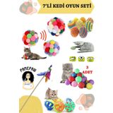 PAMEPAW 7'li Set : Kedi Ponpon Top , Sarma Top , Olta , 3'lü Mini Top , Çıngıraklı Top