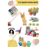 PAMEPAW 7'li Set : Lazer Kedi Oyuncağı , Sarma Top , Olta , 3'lü Mini Top , Çıngıraklı Top