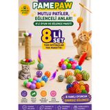 PAMEPAW 8'Lİ OYUN SETİ:KEDİ SARMA OYUN TOP OYUNCAĞI+TÜYLÜ TOP+KEDİ OLTASI+TIRMALAMA ÇUBUĞU+ZİLLİ TOP+ 3 ADET OYUN TOPU