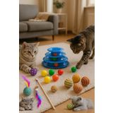 Pamepaw 8'li Set: Sarma Topu+3'lü Renkli Top+Oyun Topu Tüylü + Kedi Oltası+3 Katlı Oyuncak +Çıngıraklı Top