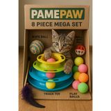 PAMEPAW 8'li Set: Sarma Topu+4'lü Renkli Top+Kedi Oltası+3 Katlı Oyuncak +çıngıraklı Top