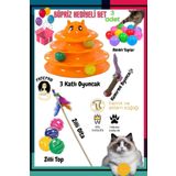 PAMEPAW 8'li Set:3'lü Renkli Top+Kedi Oltası+3 Katlı Oyuncak+çıngıraklı Top+Tırmalama Oyuncak+SÜPRİZ HEDİYE