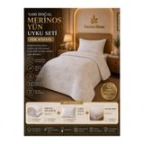 Pamira Home %100 Doğal Merinos Yün Uyku Seti Tek Kişilik – Yün Yorgan + Merinos Yün Yastık + Yatak Pedi 3’lü Set