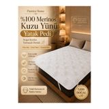 Pamira Home %100 Saf Merinos Kuzu Yünü Yatak Pedi | Premium Kuzu Desenli | Doğal Yün Dolgulu | Dört Mevsim Uyku Konforu