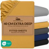 Pamposh Lastikli Çarşaf Ekstra Derin Cep (40 cm) Hipoalerjenik Çift Fırçalı Çekme, Solmaya ve Kırışmaya Karşı Dayanıklı Premium Mikrofiber (Tek (90 x 190 cm), Altın)