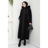 Pamuk Butik Kadın Astarlı Kaşe Detaylı Tam Boy Nova Kapitone Mont -PMK483 - Siyah - 42