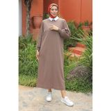 Pamuk Butik Kadın Balon Kol Soğuk Iplik Merserize Triko Elbise -PMK316 - Standart - Sütlü Kahve