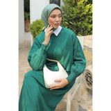 Pamuk Butik Kadın Balon Kol Soğuk Iplik Merserize Triko Elbise -PMK316 - Standart - Zümrüt Yeşili