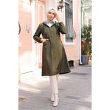 Pamuk Butik Kadın Büzgü Detaylı Cepli Trençkot -PMK334 - Haki - 40