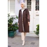 Pamuk Butik Kadın Büzgü Detaylı Cepli Trençkot -PMK334 - Kahverengi - 42