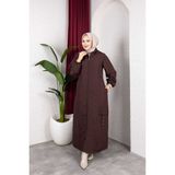 Pamuk Butik Kadın Fermuar Kapamalı Tam Boy Kapitone Mont -PMK509 - Kahverengi - 48