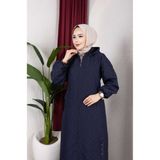 Pamuk Butik Kadın Fermuar Kapamalı Tam Boy Kapitone Mont -PMK509 - Lacivert - 52