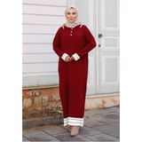 Pamuk Butik Kadın Fitilli Şeritli Triko Elbise -PMK409 - Bordo - Standart