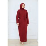 Pamuk Butik Kadın Içlikli Fileli Merserize Triko Elbise -PMK519 - Kırmızı - Standart