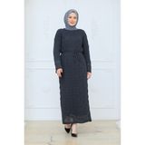Pamuk Butik Kadın Ispanyol Kol Fitilli Fileli Içlikli Triko Elbise -PMK517 - Füme - Standart