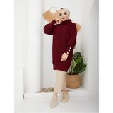 Pamuk Butik Kadın Kahverengi Boğazlı Triko Kazak -62 - Bordo - Standart