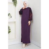Pamuk Butik Kadın Kolu Ipek Kupra Merserize Triko Elbise -PMK484 - Mor - Standart